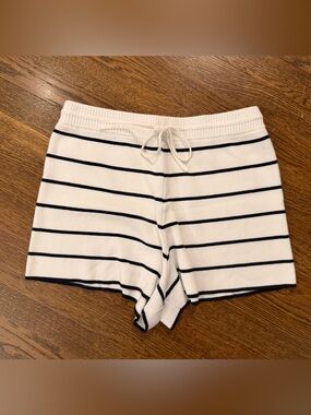 La Ligne NYC Leo shorts Striped Knit Drawstring Women’s Shorts - White/Black